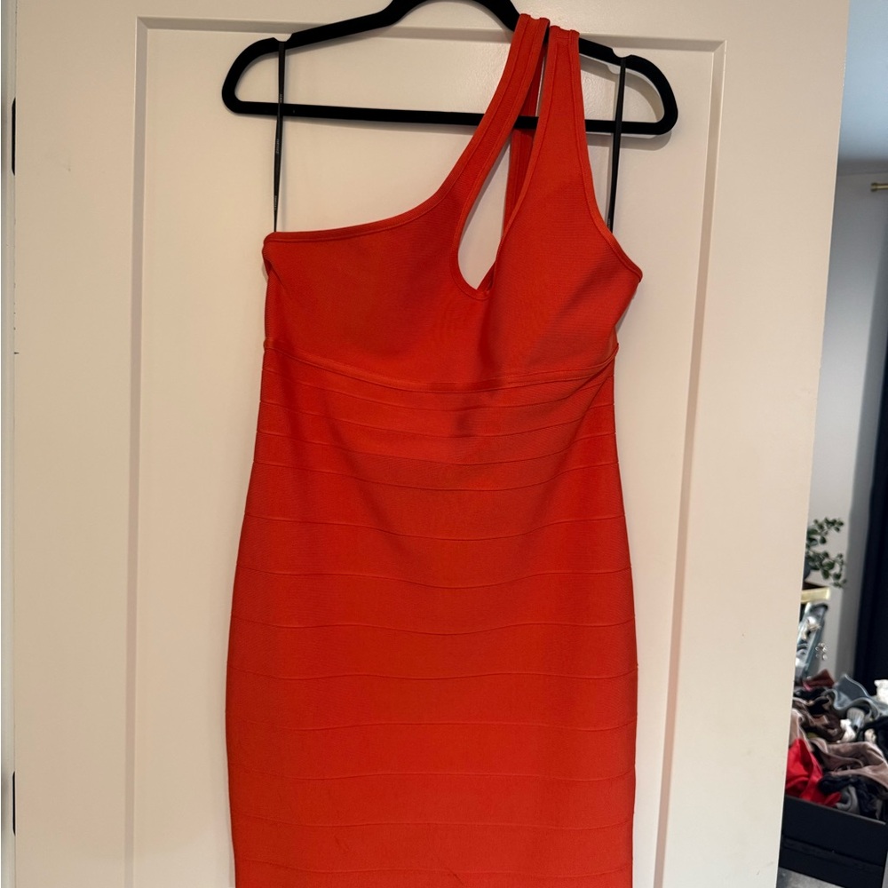Elegant One-Shoulder orange Herve leger Dress